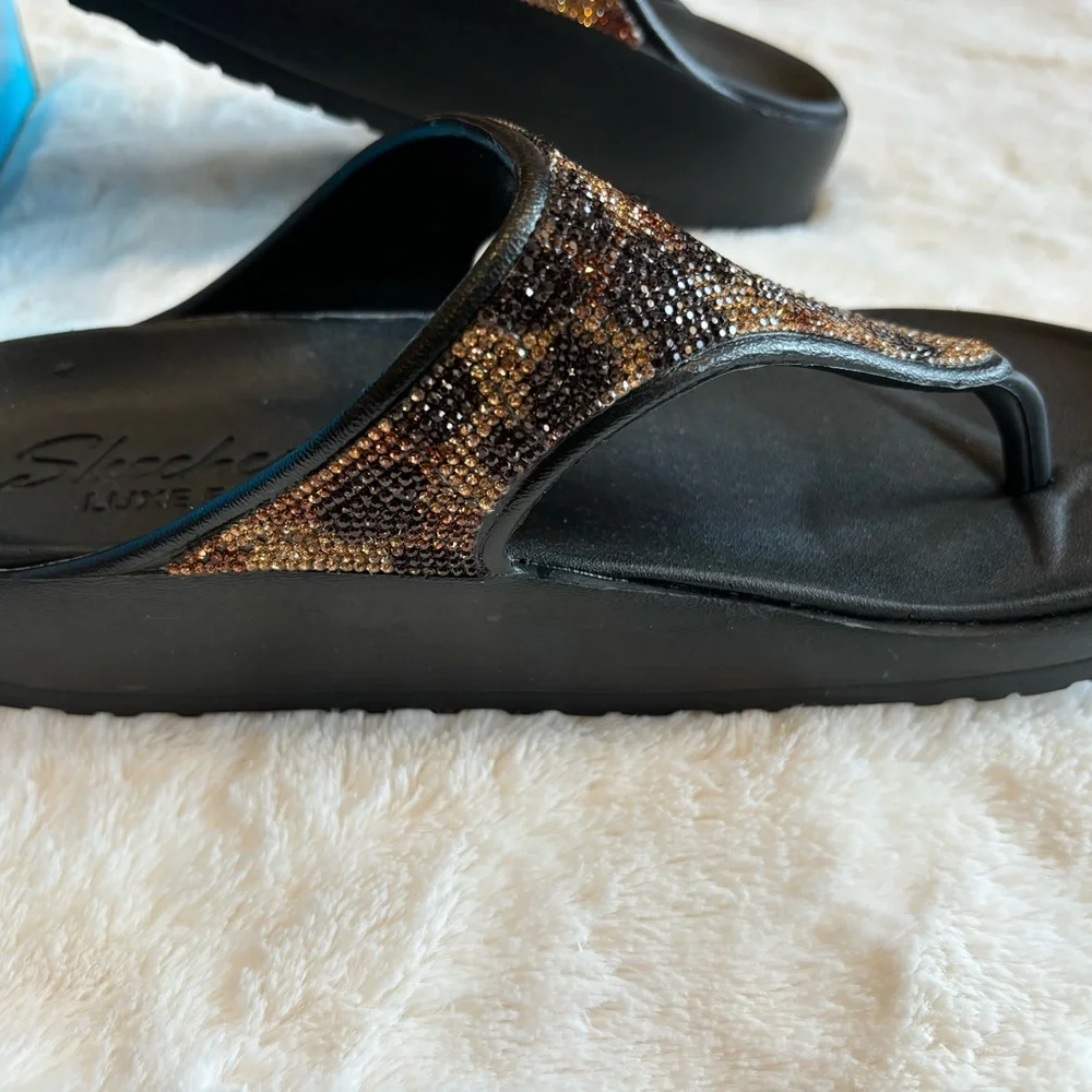 NWT Skechers Leopard Print Sandals Black and Brown Size 9 - Picture 4 of 9